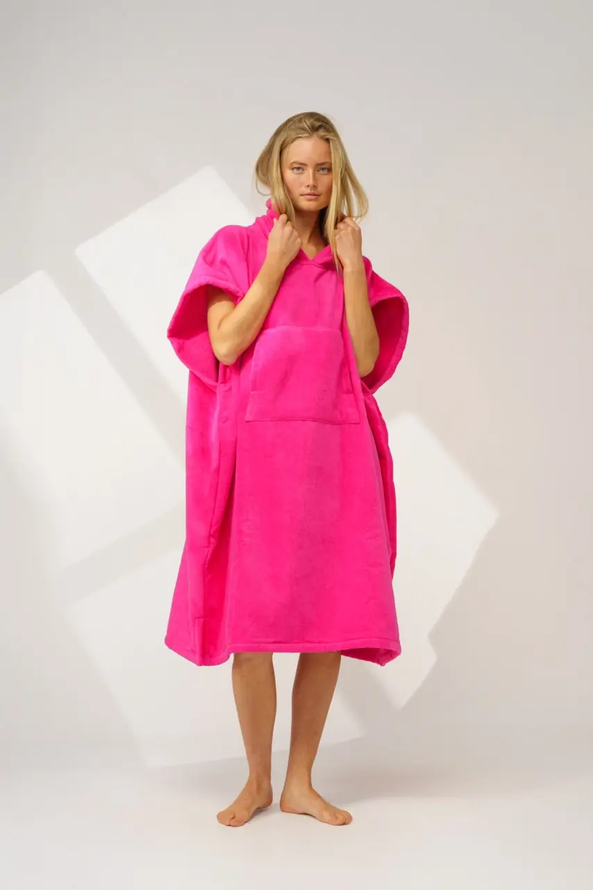 Futah - Ericeira Neon Pink Terry Poncho (4)